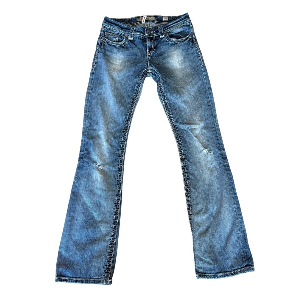 BKE Culture Womens Cotton Blue Bootcut Jeans Distressed Y2K Stretch 28L